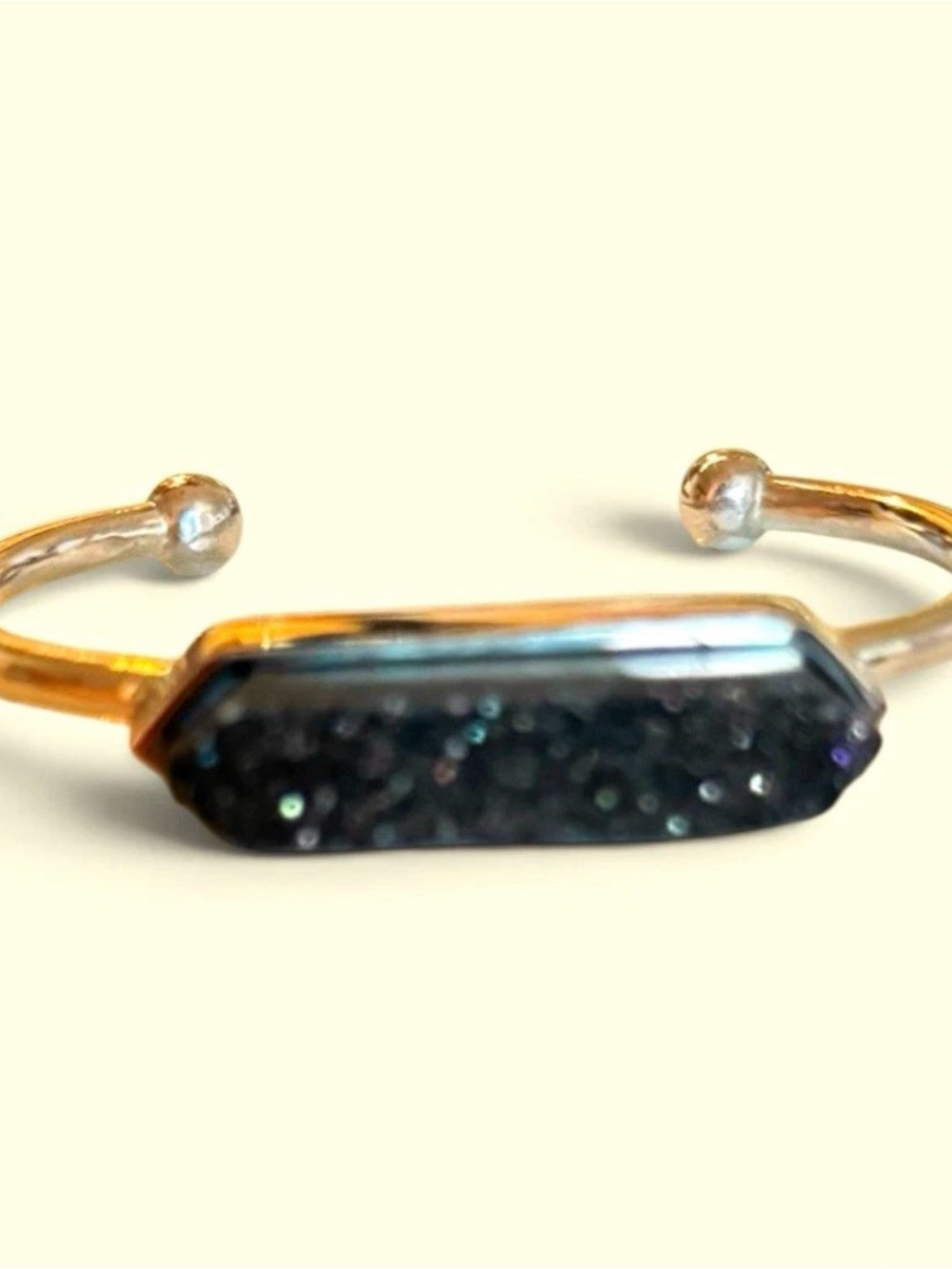 Kinsley Armelle Gold-Tone Bracelet with Black Druzy Bar